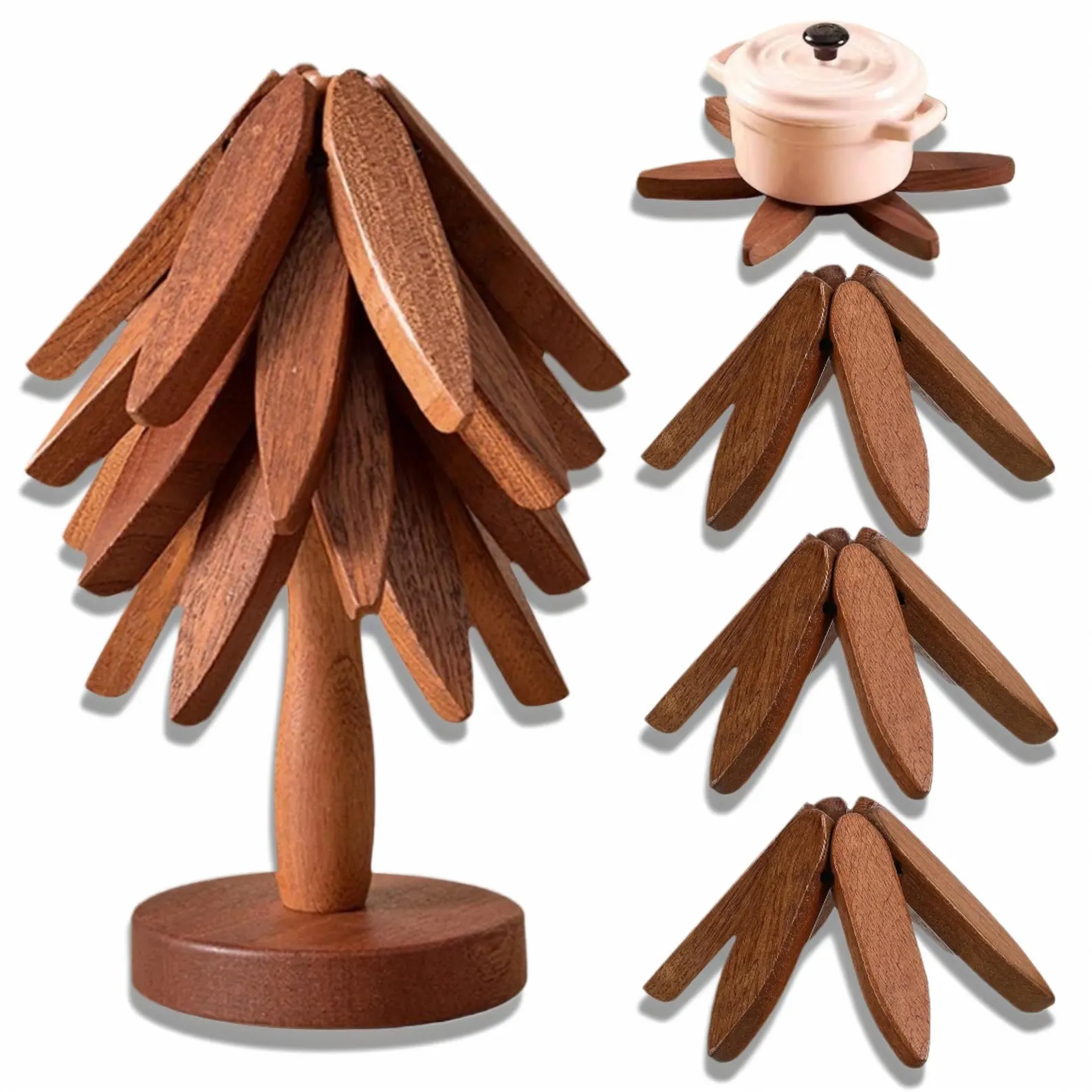 Personalized 4pc Wooden Tree Art Coasters |handmade Wooden Trivets for Hot Dishes| Modern Kitchen Decor
