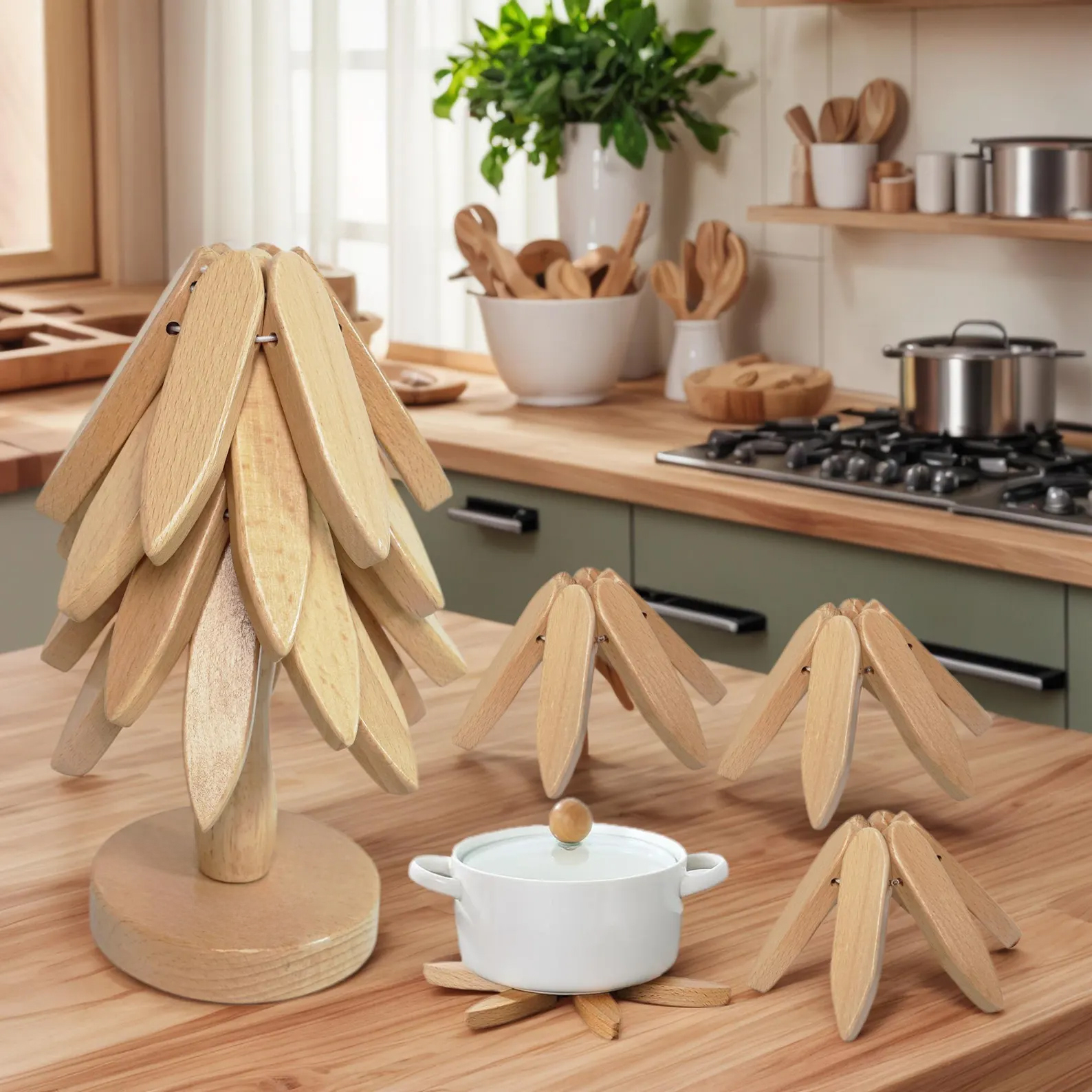 Personalized 4pc Wooden Tree Art Coasters |handmade Wooden Trivets for Hot Dishes| Modern Kitchen Decor