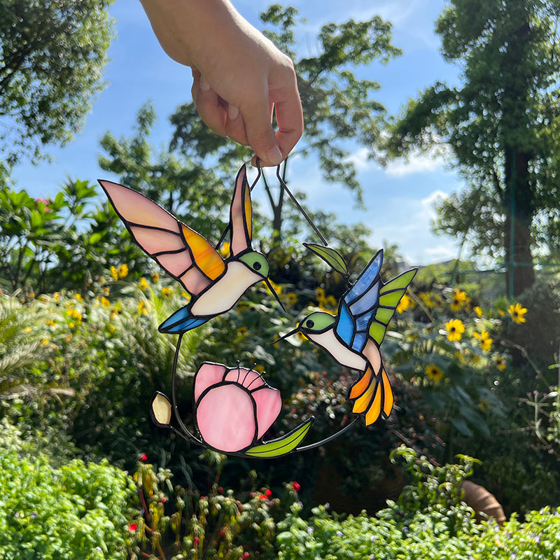 Bird stained glass bird suncatcher―Hovering