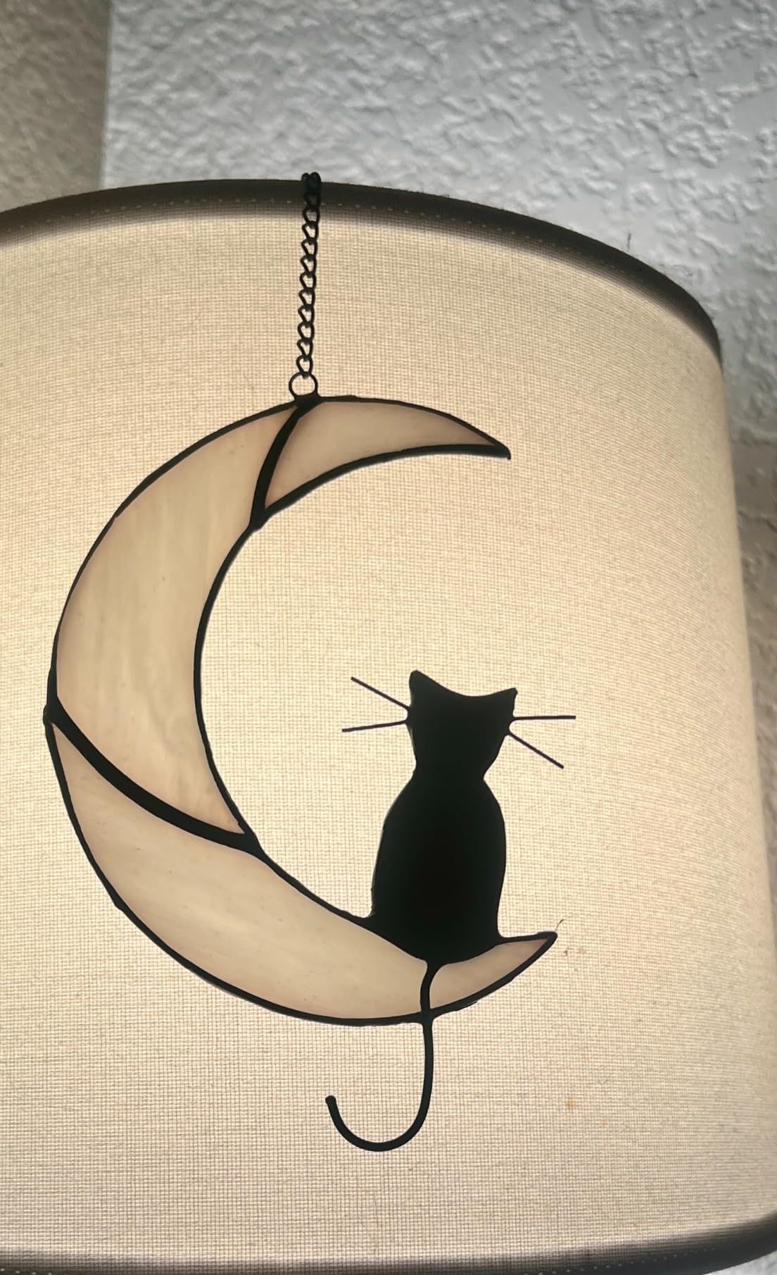 Black Cat Decor On White Moon Stained Glass