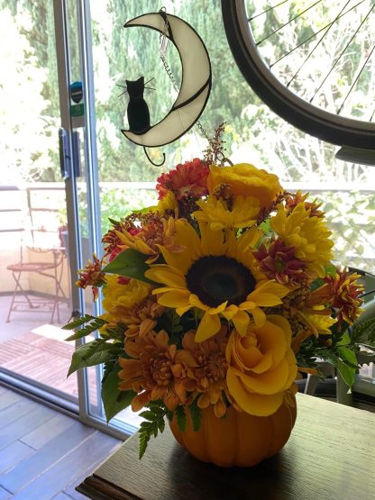 Black Cat Decor On White Moon Stained Glass