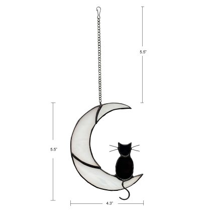 Black Cat Decor On White Moon Stained Glass