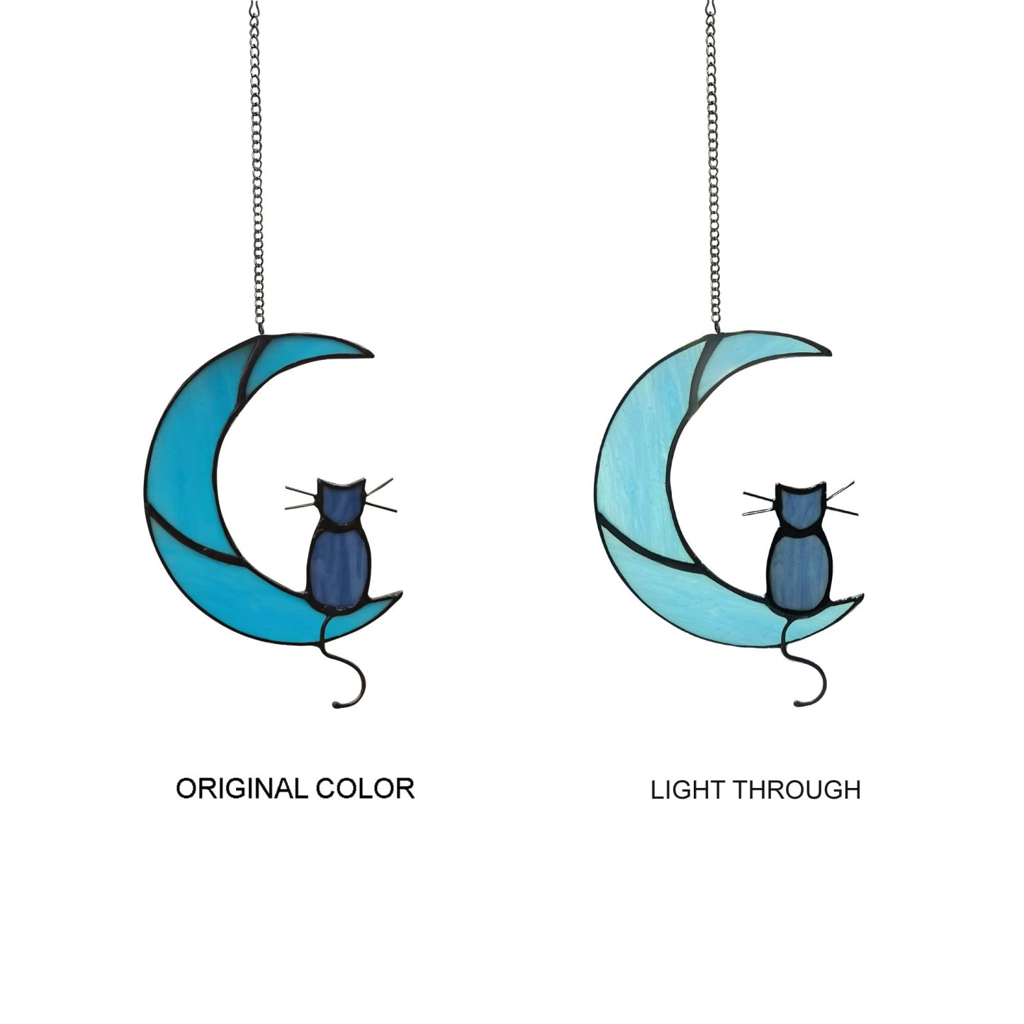 Black Cat Decor On White Moon Stained Glass