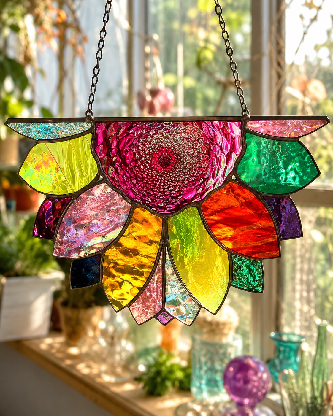 Large Rainbow Iridescent Antique Sunflower