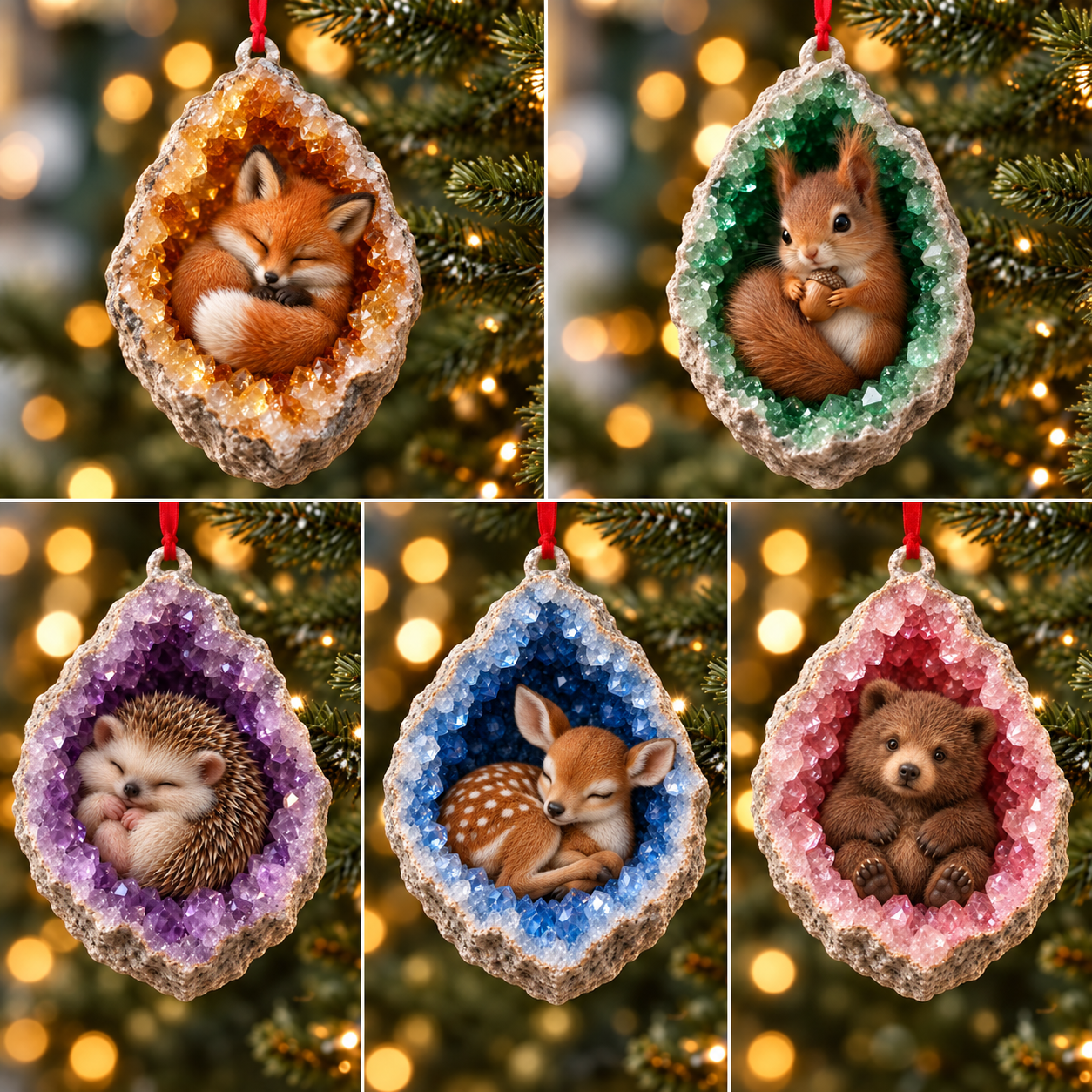 Woodland Friends five-piece set: Fox, Emerald Squirrel, Fawn, Bear and Hedgehog