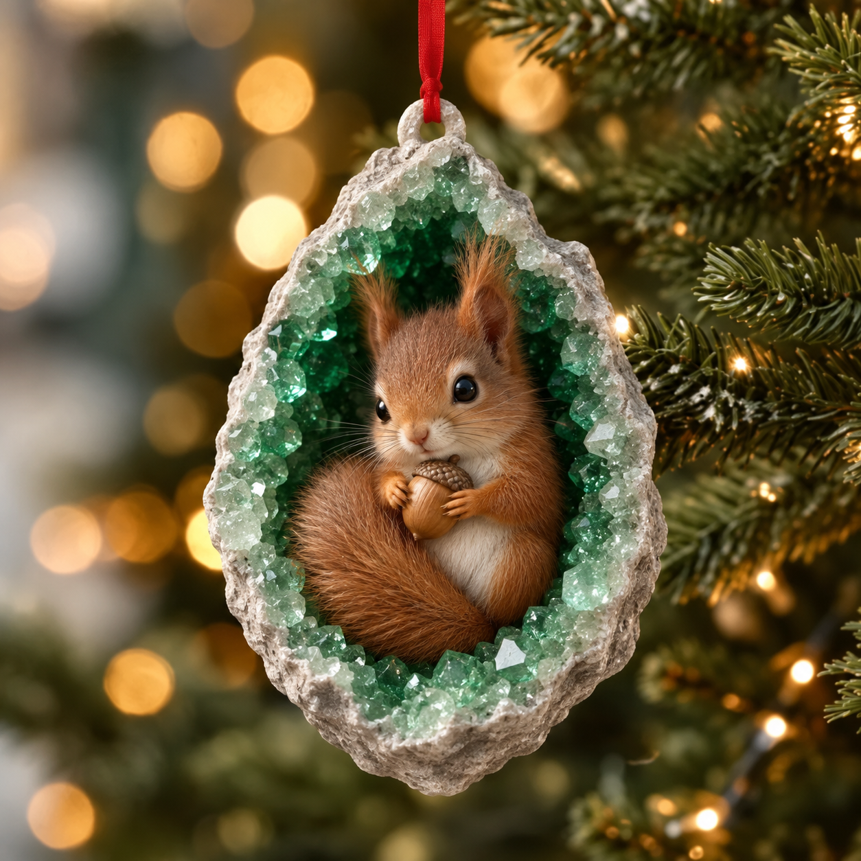 Emerald Squirrel geode animal ornament