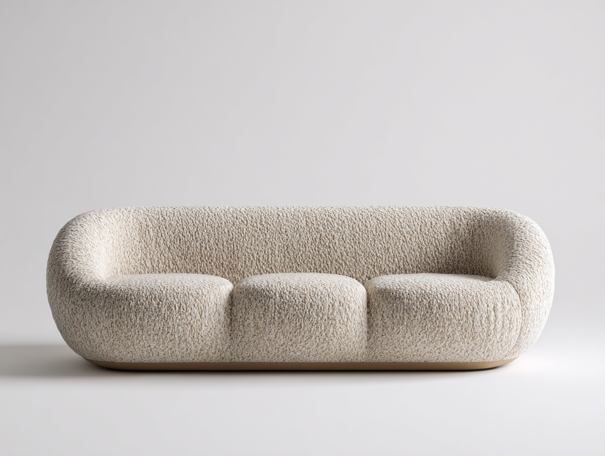 Canapé 3 places tissu bouclé 210x95x82 cm - beige - style moderne