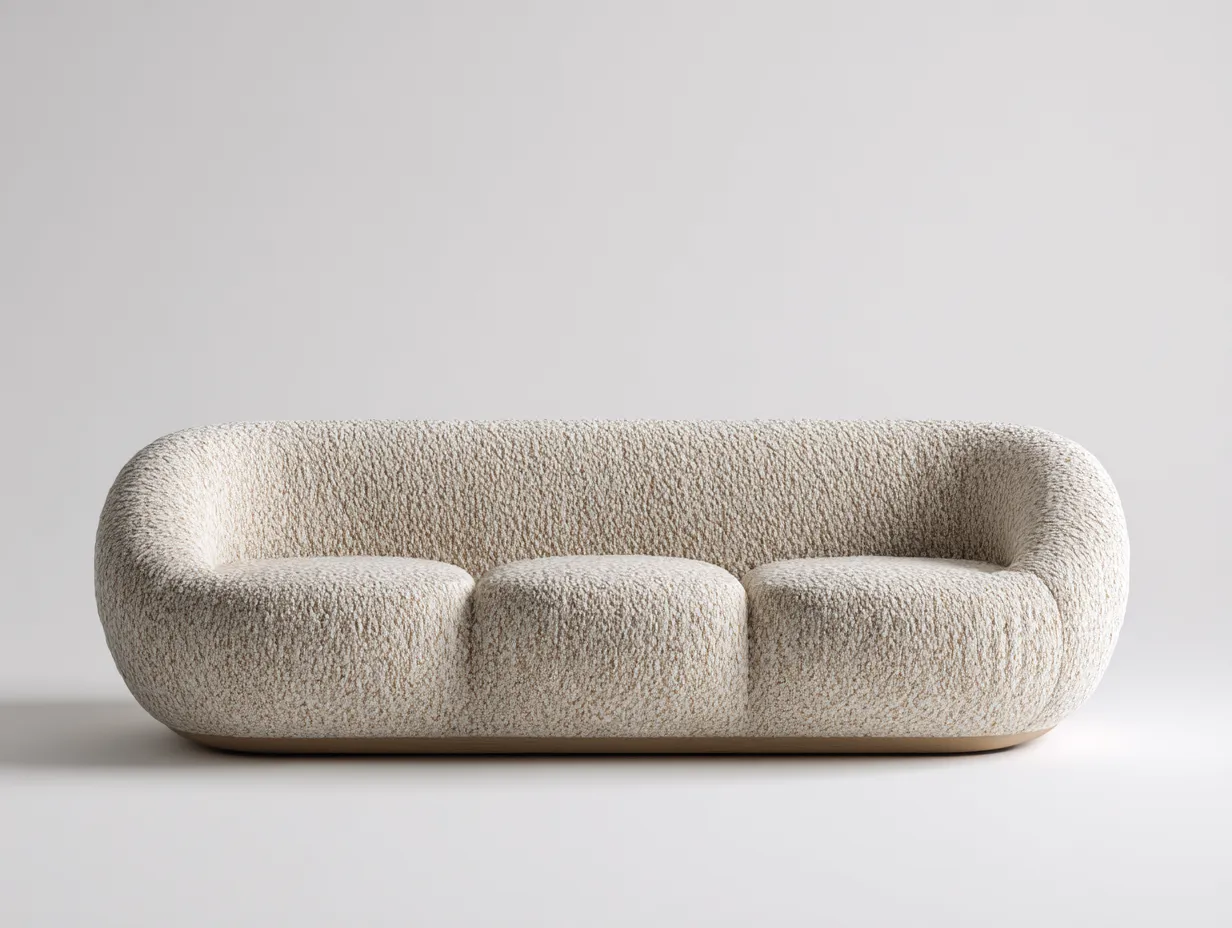 Canapé 3 places tissu bouclé 210x95x82 cm - beige - style moderne