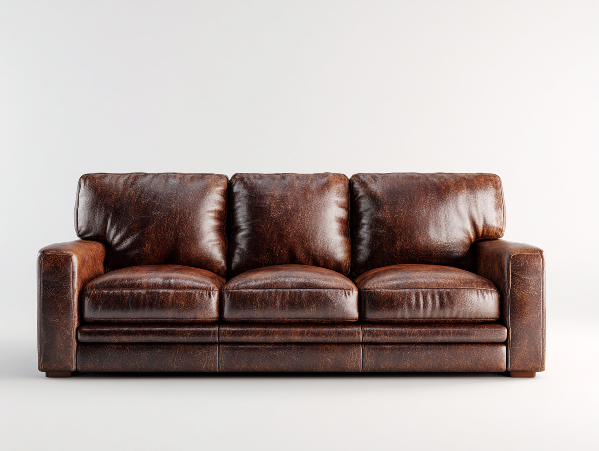 Canapé 3 places cuir 210x98x92 cm - brun - style classique