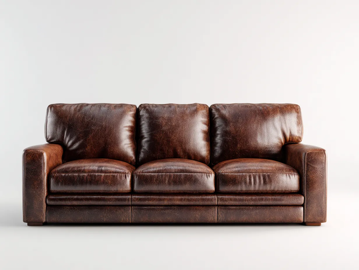 Canapé 3 places cuir 210x98x92 cm - brun - style classique