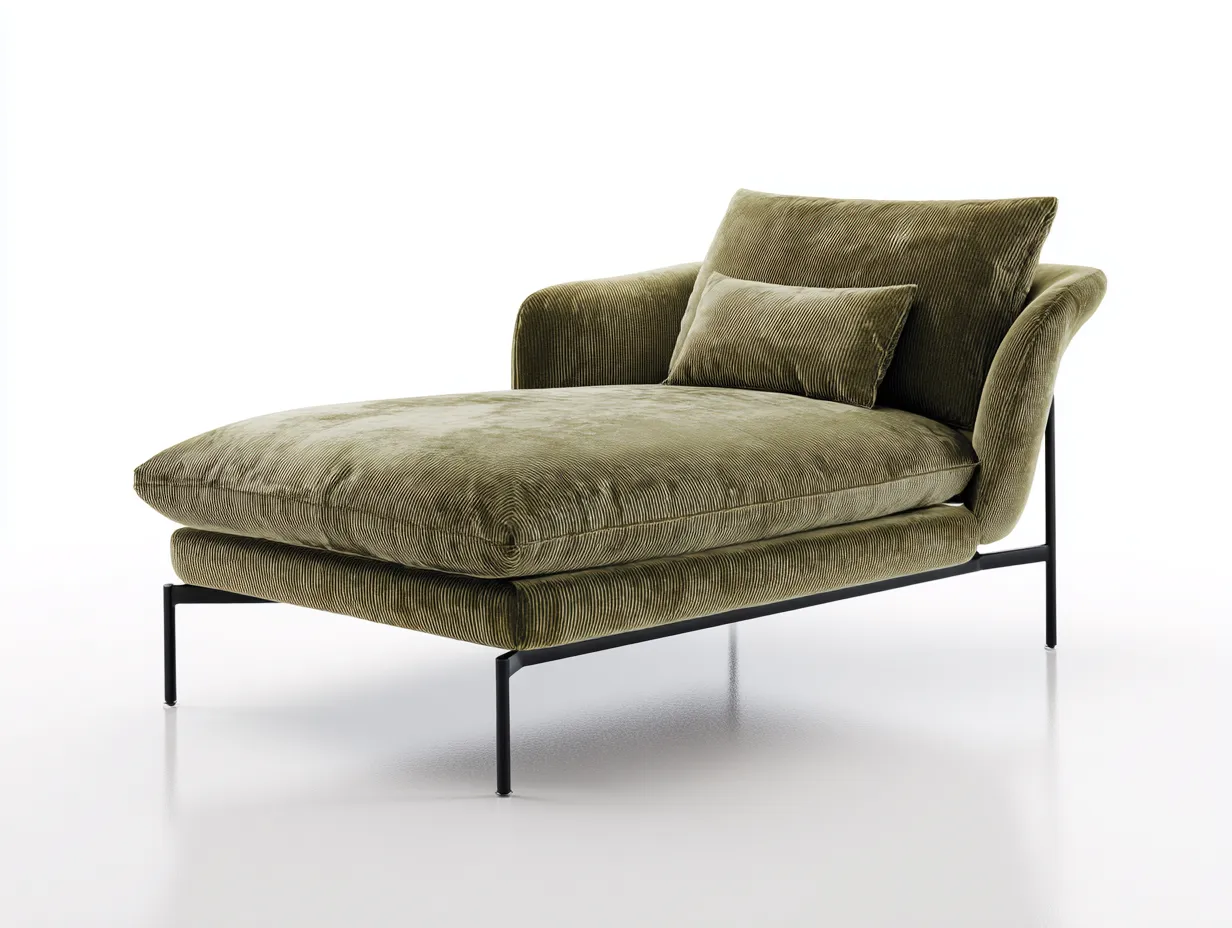 Chaise longue velours côtelé 165x85x80 cm - vert - style contemporain