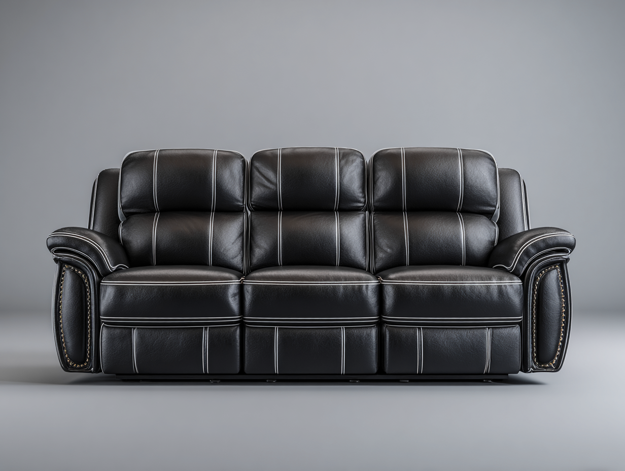 Canapé 3 places similicuir 208x100x102 cm - noir - style moderne