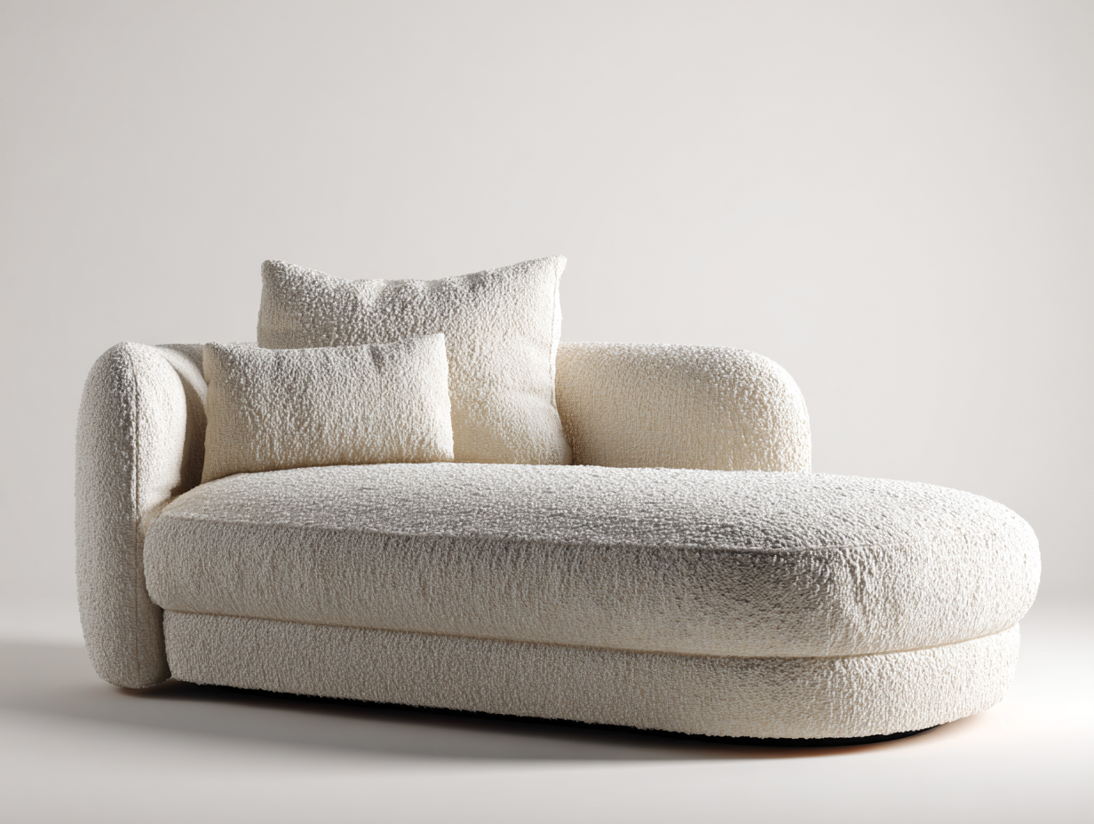 Chaise longue en tissu bouclé 168x92x84 cm - blanc - design moderne