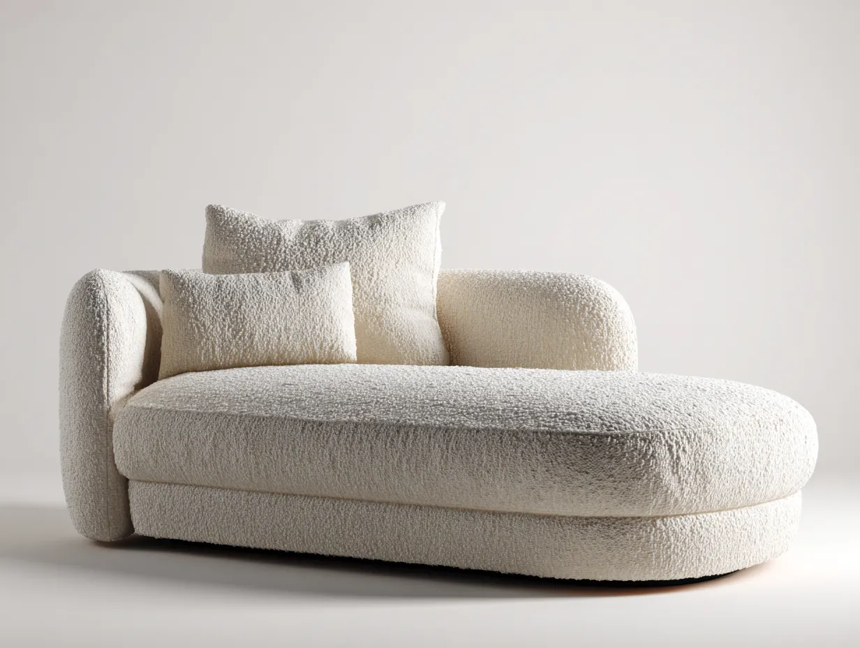 Chaise longue en tissu bouclé 168x92x84 cm - blanc - design moderne