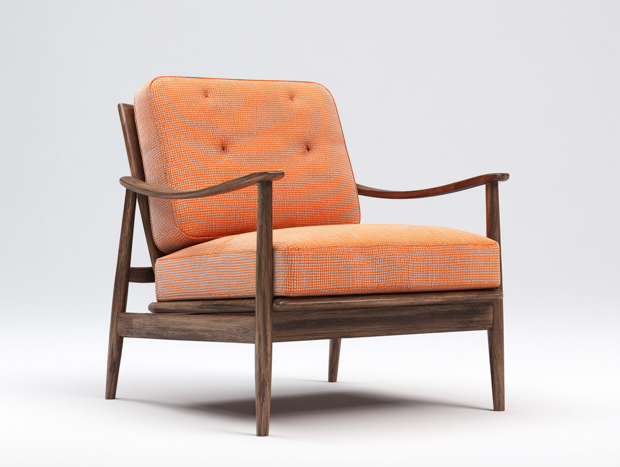 Fauteuil en tissu et bois 72x78x86 cm - orange - style moderne