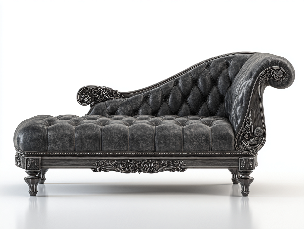 Chaise longue en velours 175x80x88 cm - gris - style classique baroque