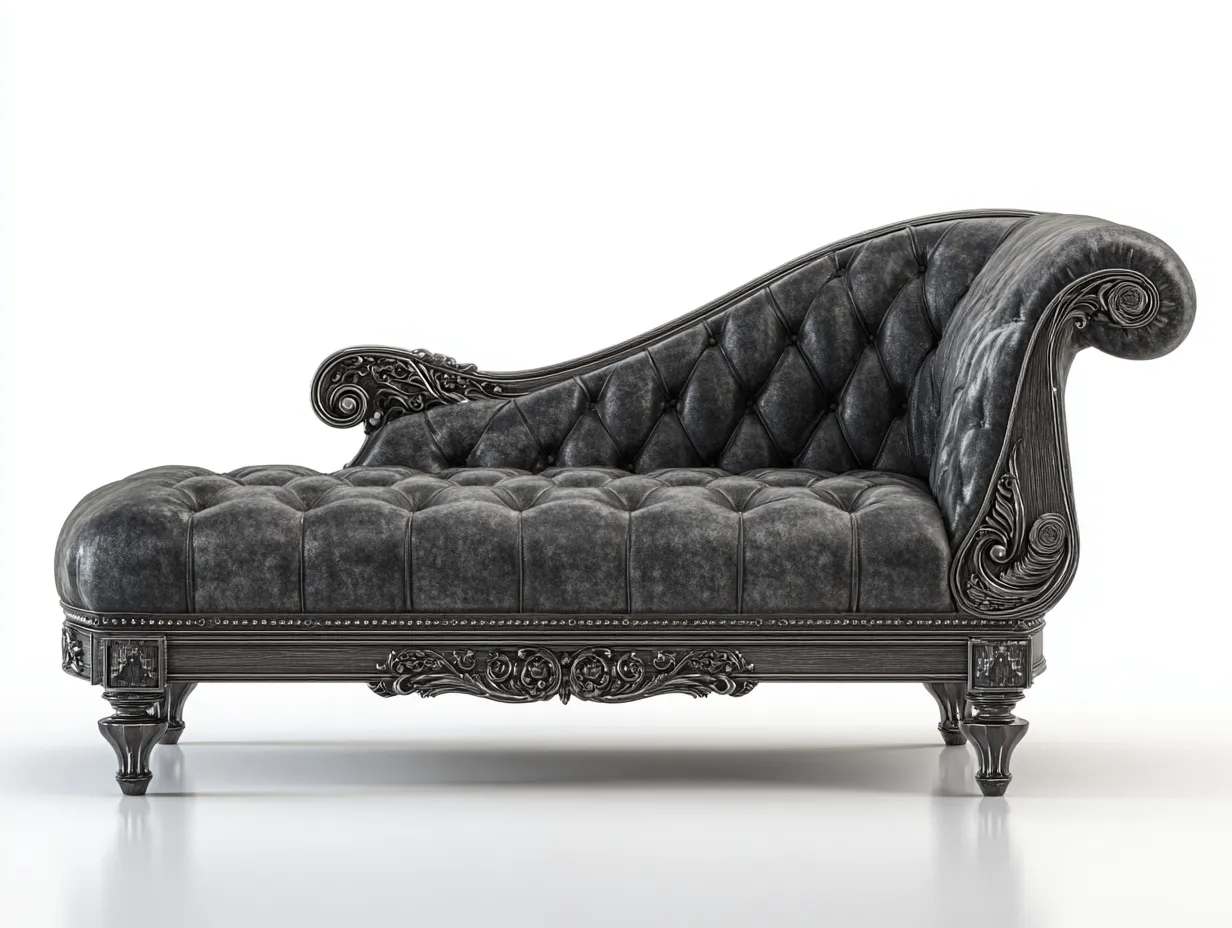 Chaise longue en velours 175x80x88 cm - gris - style classique baroque