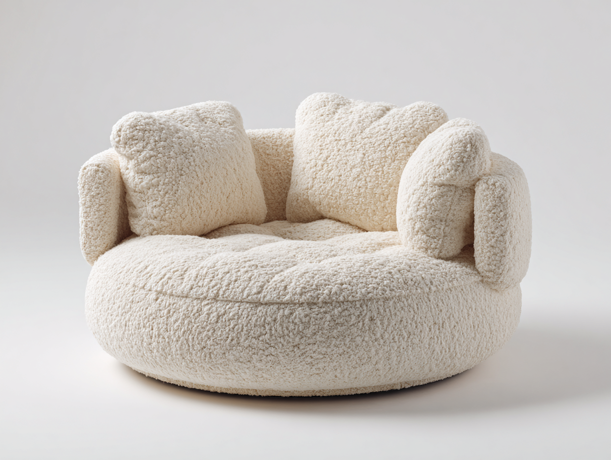 Fauteuil en tissu bouclé 115x115x82 cm - blanc cassé - design moderne