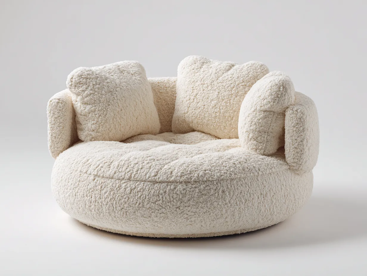 Fauteuil en tissu bouclé 115x115x82 cm - blanc cassé - design moderne