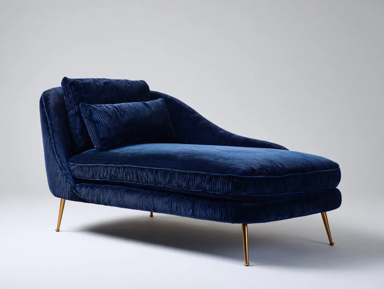 Chaise longue velours côtelé 170x88x82 cm - bleu - style moderne