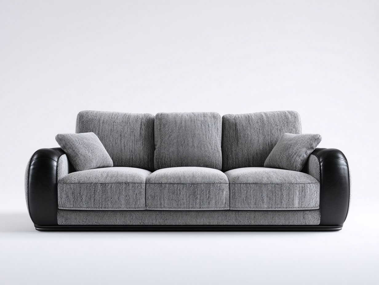 Canapé 3 places tissu et simili cuir 205x92x82 cm - gris/noir - design moderne