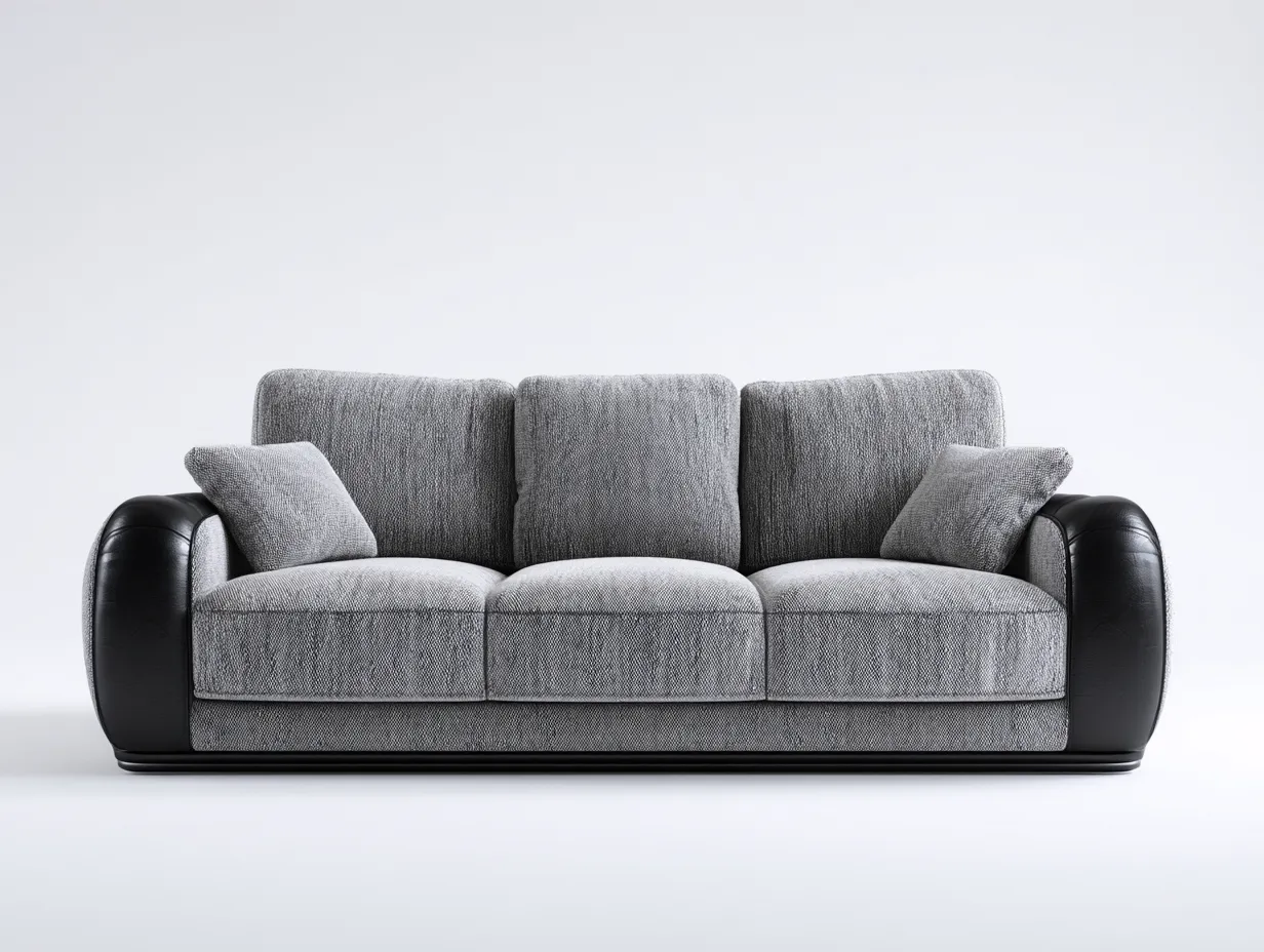 Canapé 3 places tissu et simili cuir 205x92x82 cm - gris/noir - design moderne