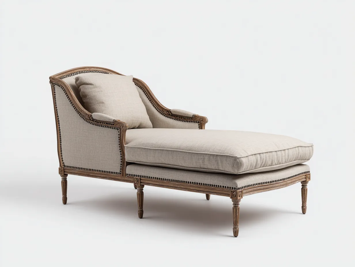 Chaise longue en tissu lin 170x75x85 cm - beige - style classique