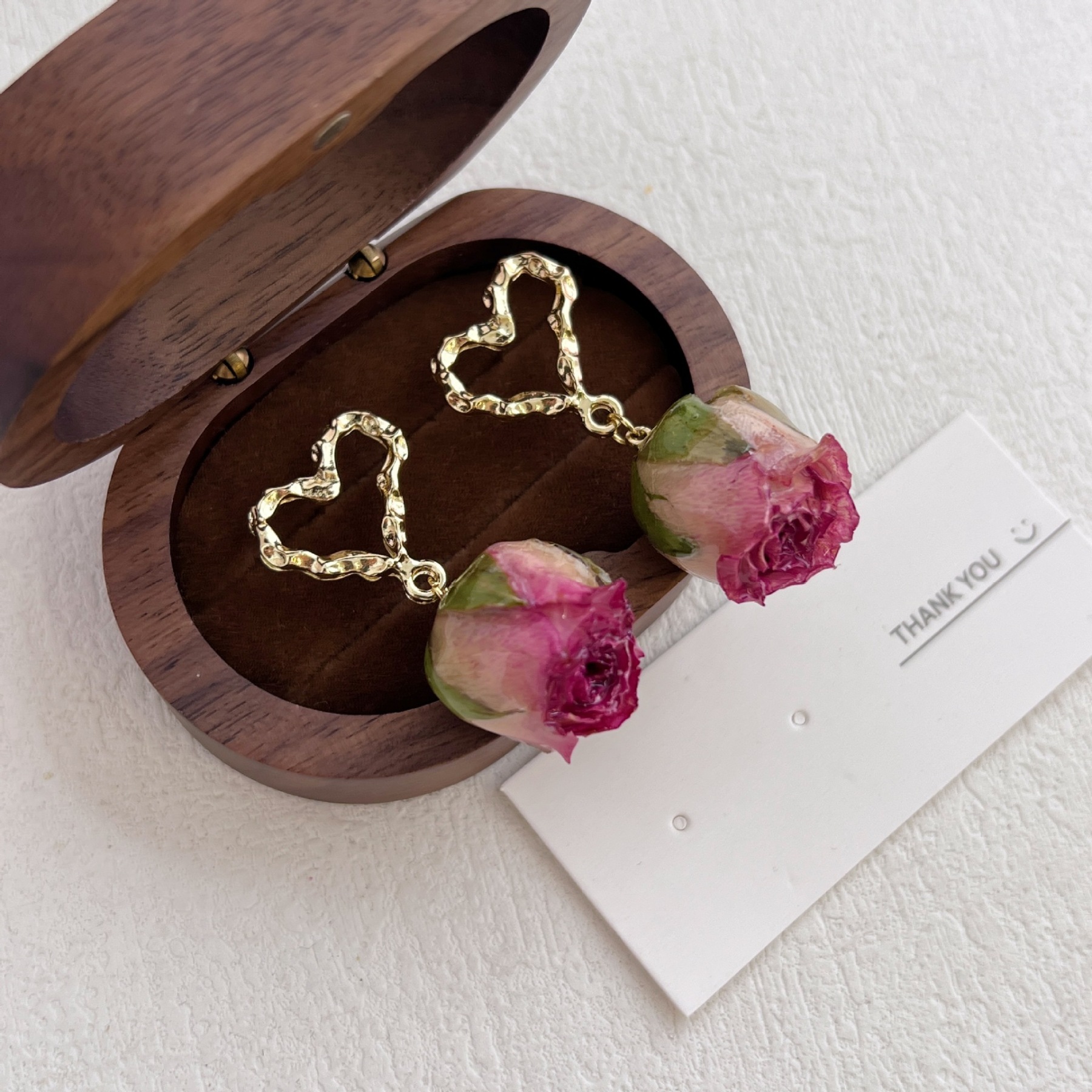 Dried Rose Heart Pendant Earrings