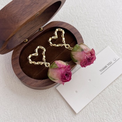 Dried Rose Heart Pendant Earrings