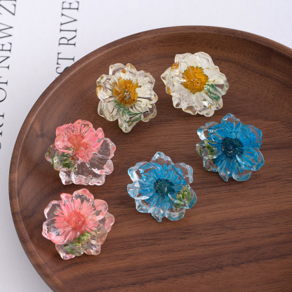 Small and fresh dried flower daisy resin earrings