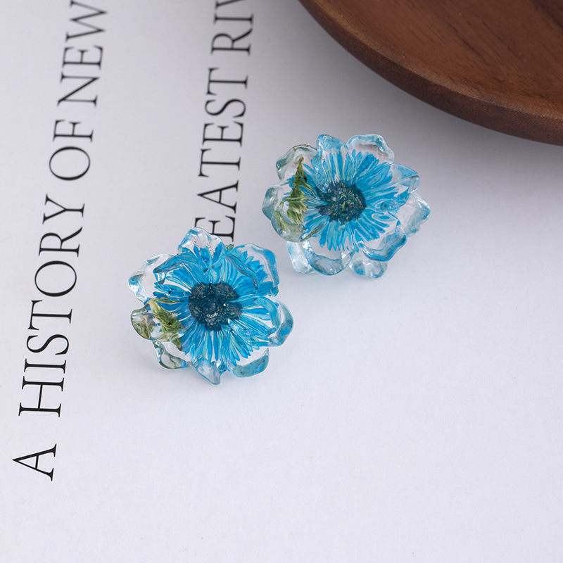 Small and fresh dried flower daisy resin earrings