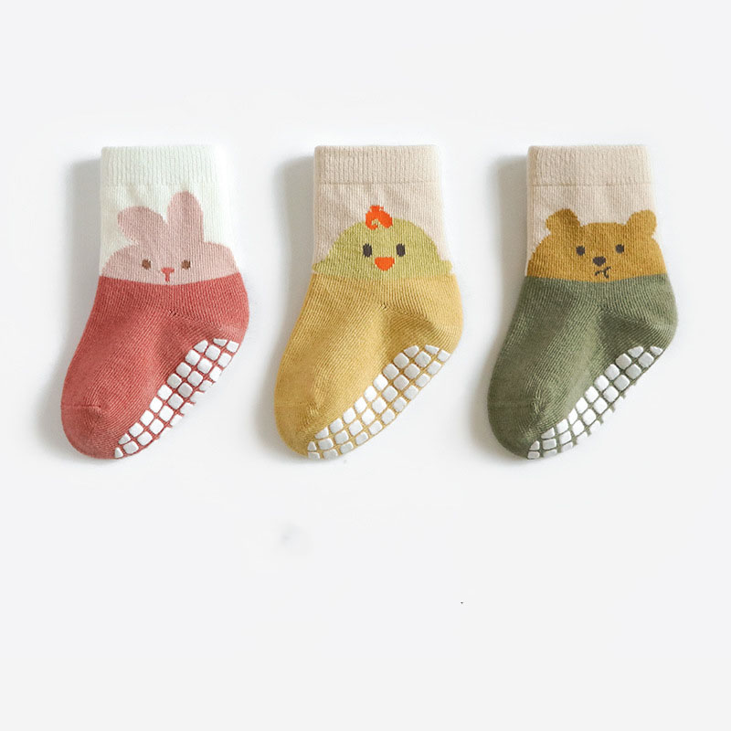 Children's Cute Animal Pattern Non-Slip Socks (3-Pairs Pack)