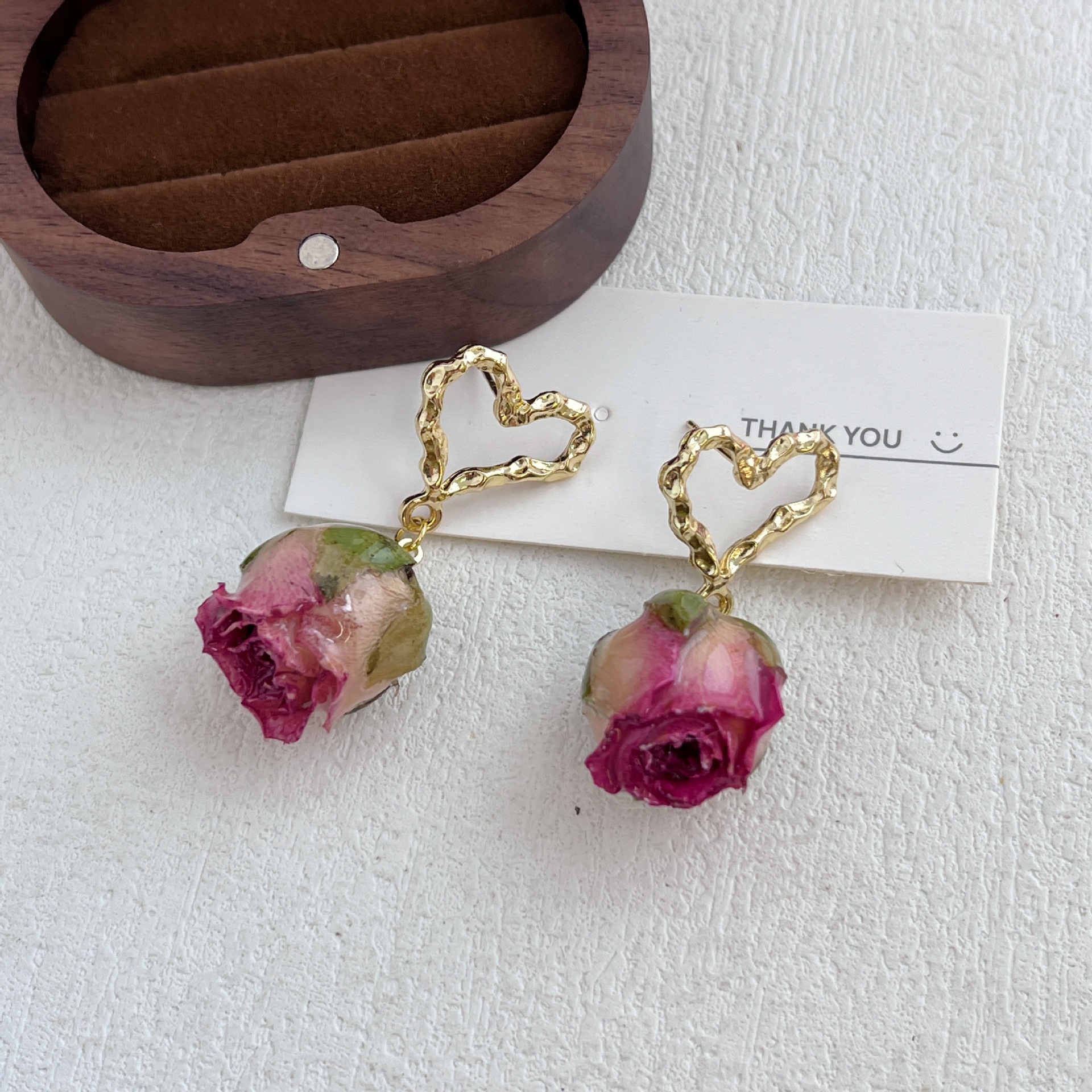 Dried Rose Heart Pendant Earrings