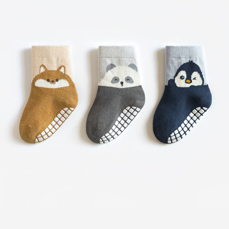 Children's Cute Animal Pattern Non-Slip Socks (3-Pairs Pack)