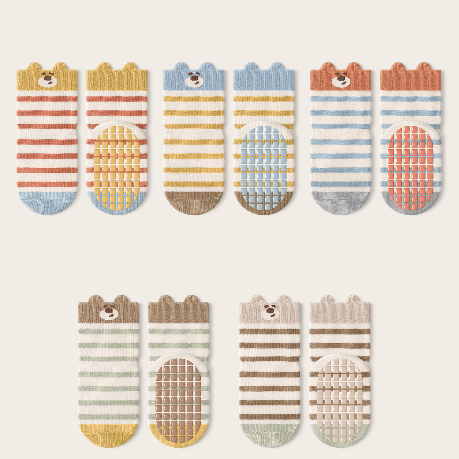 Children's Bear Pattern Non-Slip Socks (5-Pairs Pack)