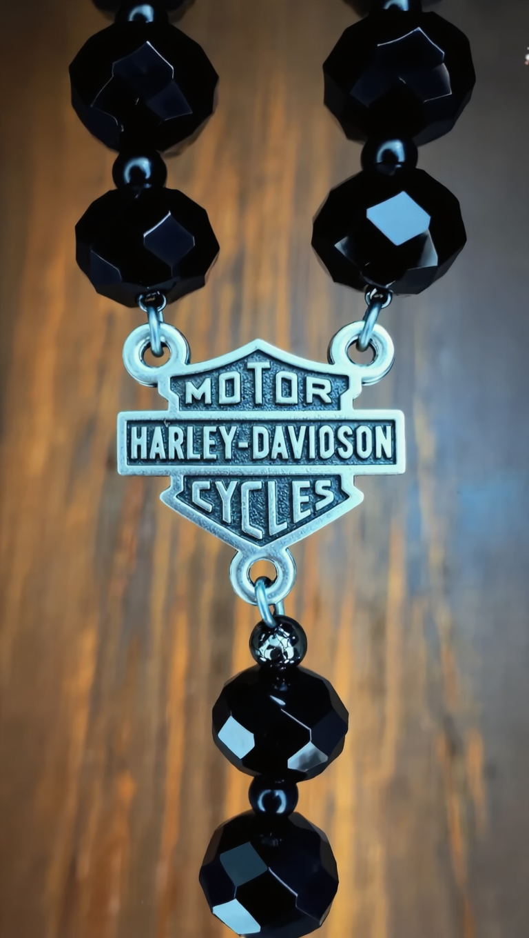 Motorcycle Theme Stone Bead Necklace