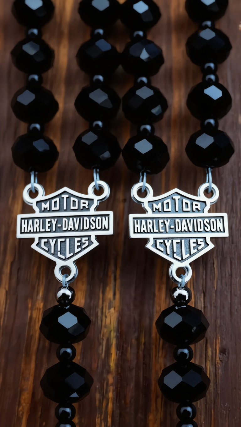 Motorcycle Theme Stone Bead Necklace