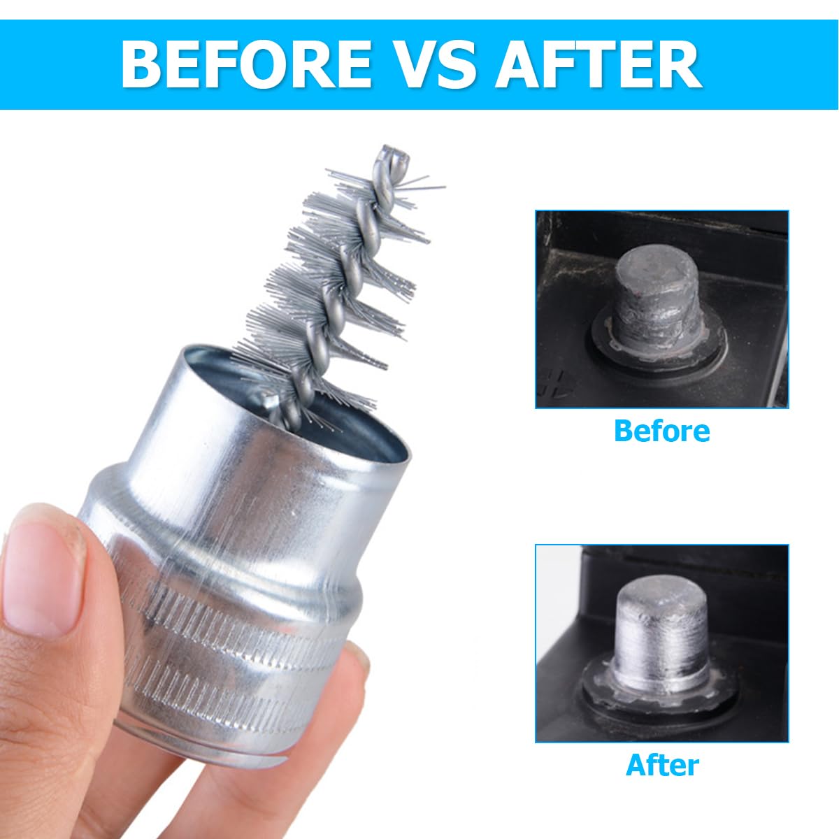 Car Battery Terminal Cleaner Brush – Metal Battery Post Cleaning Tool with Sturdy Bristles, Rust Removal & Washing Accessory for Auto Batteries
