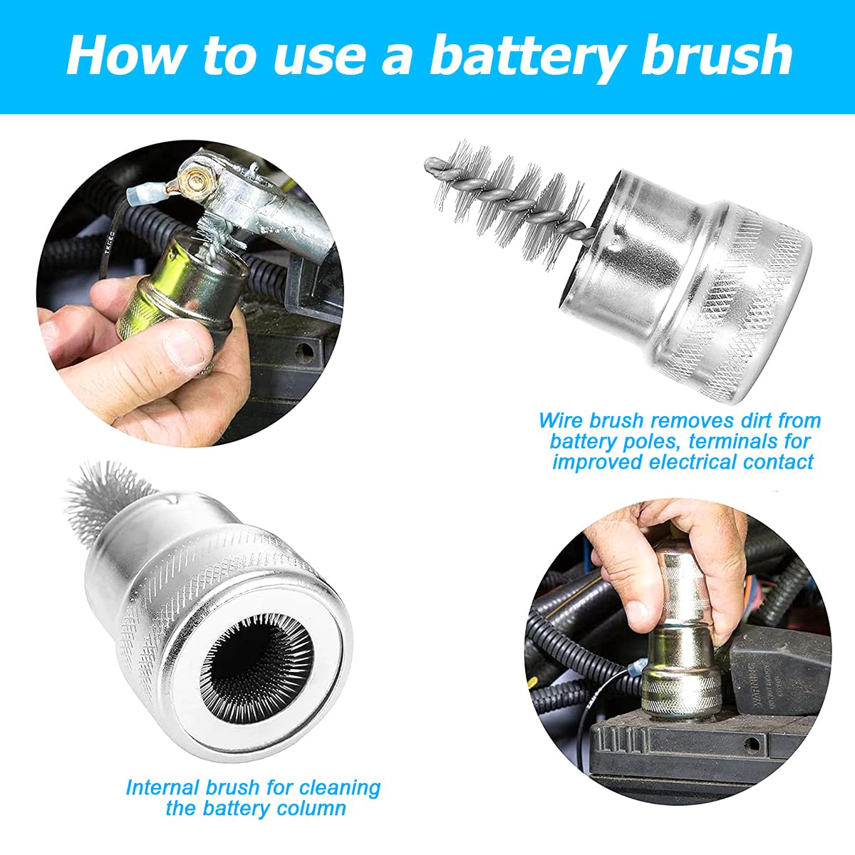 Car Battery Terminal Cleaner Brush – Metal Battery Post Cleaning Tool with Sturdy Bristles, Rust Removal & Washing Accessory for Auto Batteries