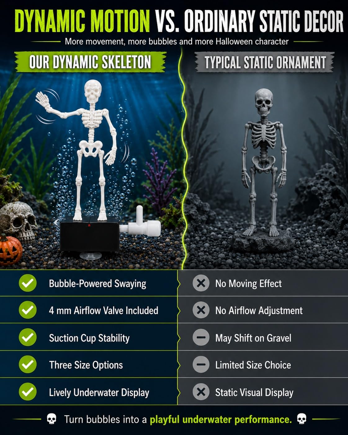 Halloween Animated Skeleton Fish Tank Decor