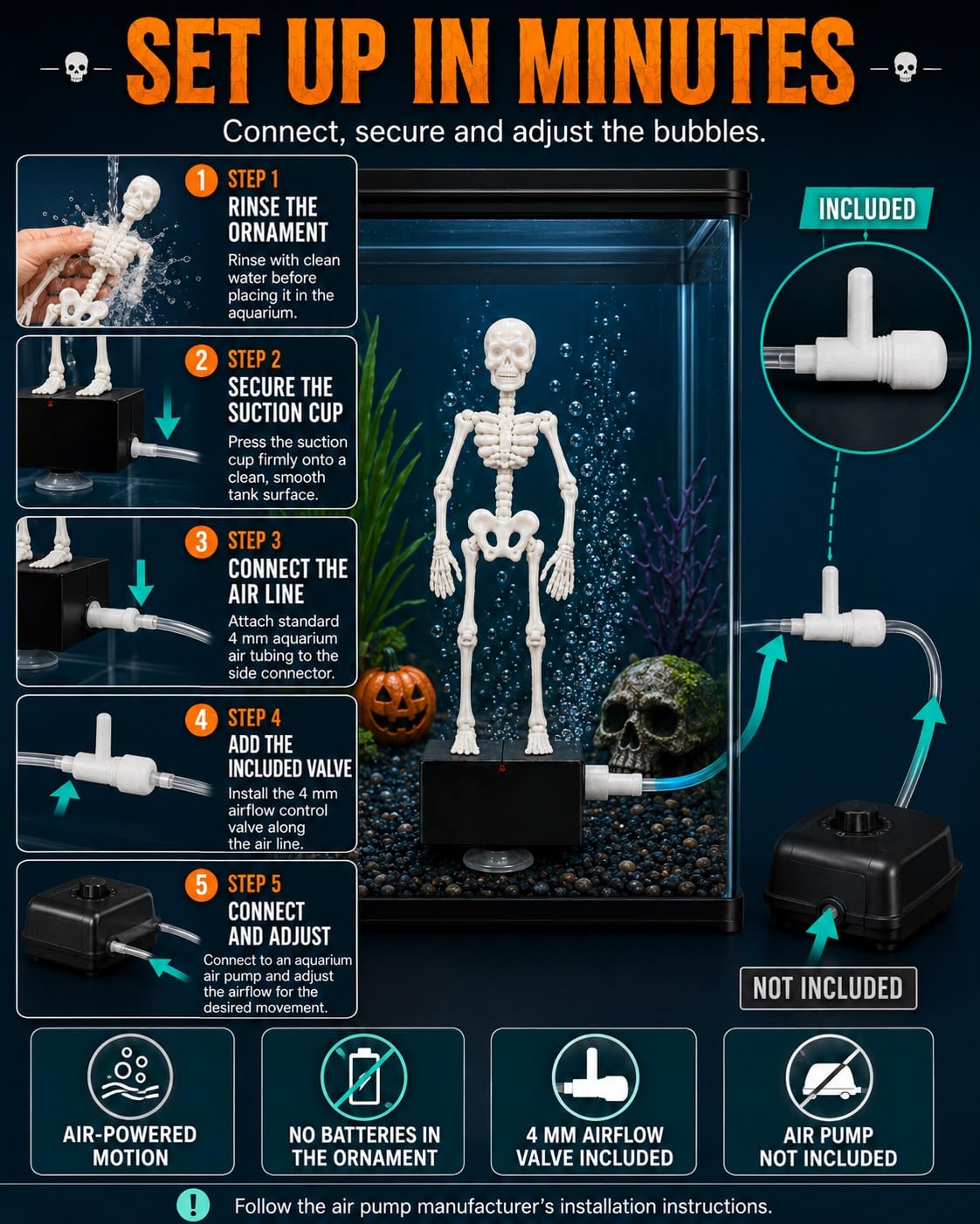 Halloween Animated Skeleton Fish Tank Decor