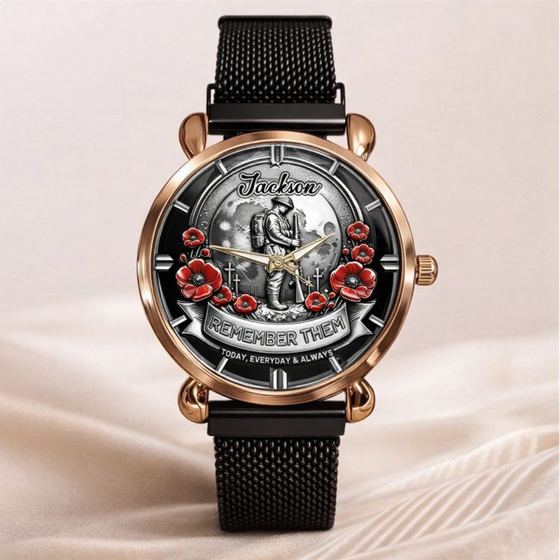 Remember Them Poppy Soldier Customized Watch - Personalized Name - Gift For Veterans, Soldiers