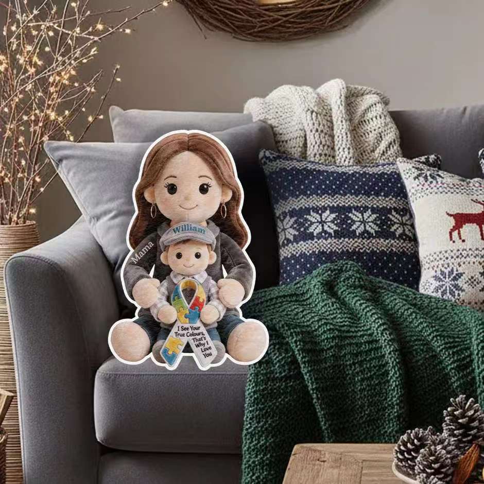 Autism Awareness Hug - Personalized Autism Awareness Faux Fur Shaped Pillow