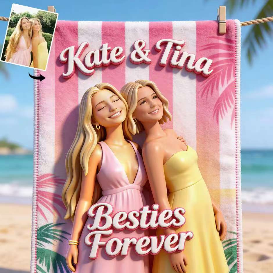 Custom Any Photo - Besties Forever - Personalized Bestie Quick-dry Beach Towel/ Bath Towel