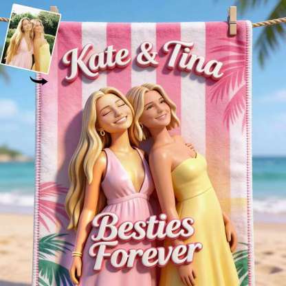 Custom Any Photo - Besties Forever - Personalized Bestie Quick-dry Beach Towel/ Bath Towel