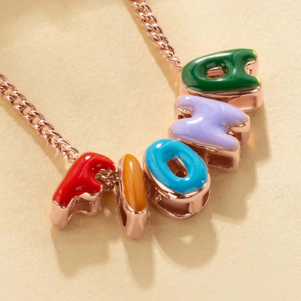 Personalized Colorful 3D Enamel Bubble Letter Name Necklace Minimalist Jewelry Birthday Gift for Friends Family
