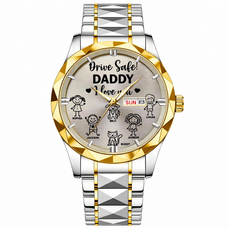 Drive Safe Grandpa Daddy Customized Watch - Personalized Name - Gift For Grandpa, Daddy