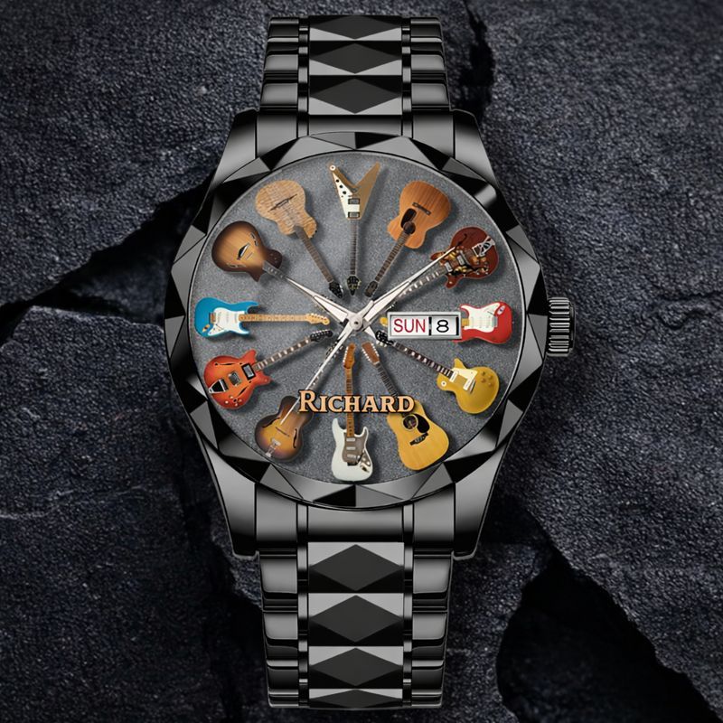 Personalized Rock Around the Clock Guitar Watch for Music Lovers
