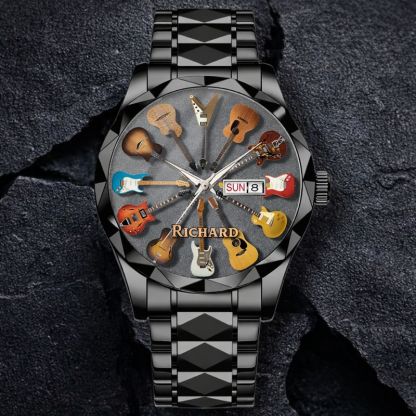 Personalized Rock Around the Clock Guitar Watch for Music Lovers