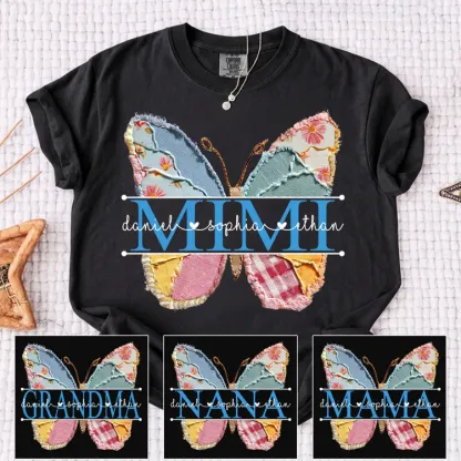 Comfort Colors Custom Mimi T Shirt, Floral Butterfly Design with Grandkids Names, Personalized Family Tee